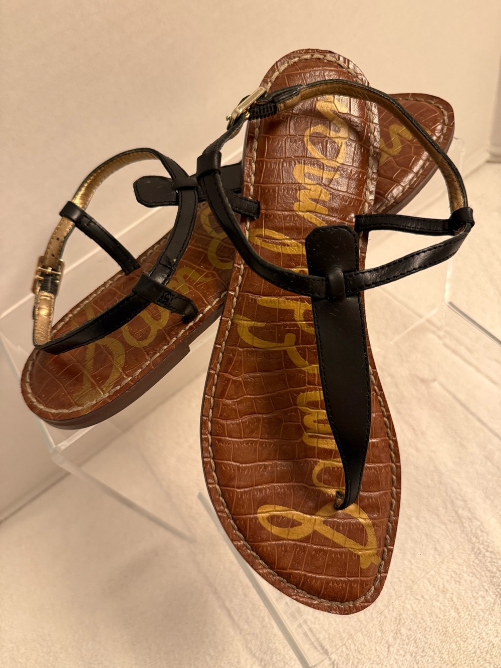 Sam Edelman GoGo T-Strap Sandals Size 8 Black & Brown